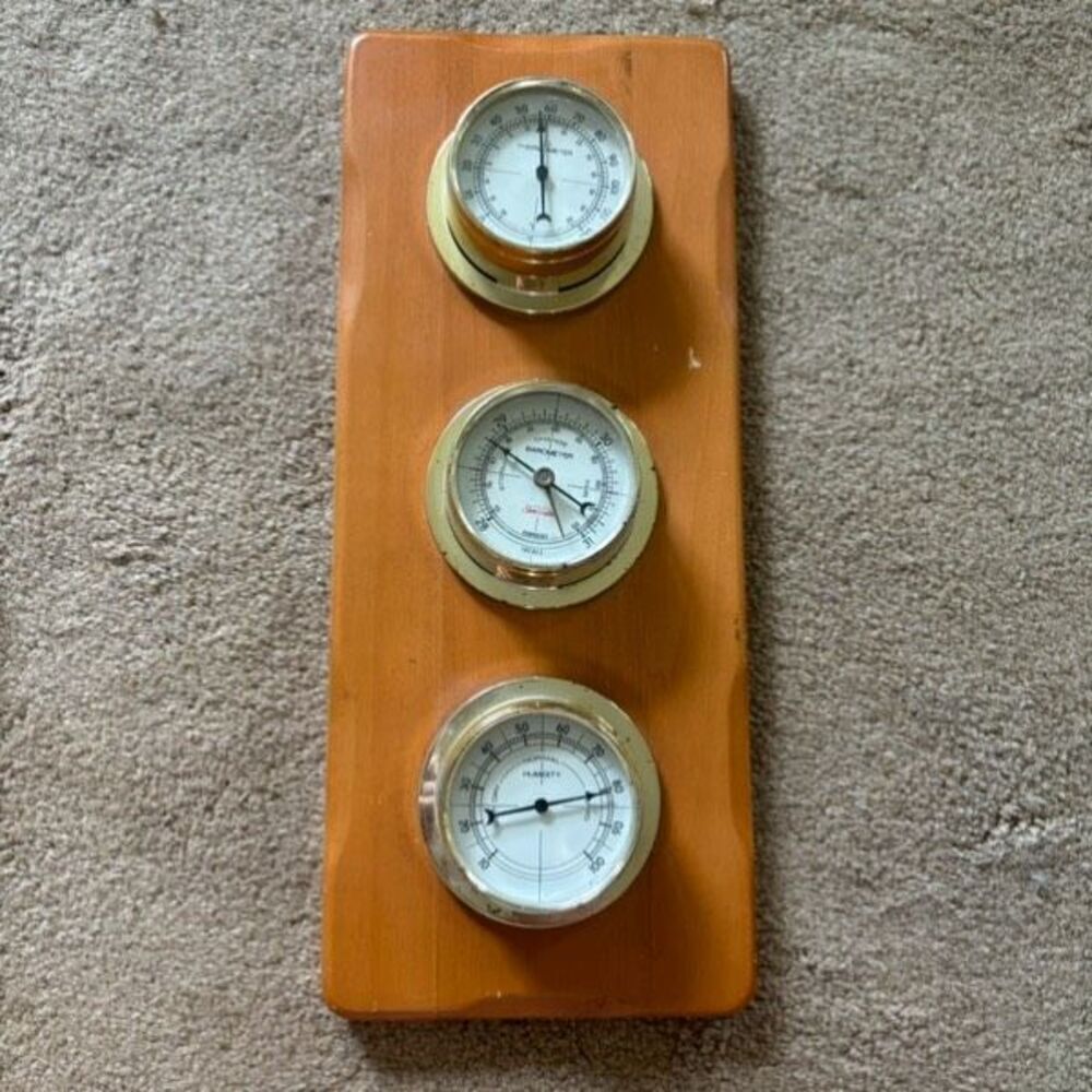 Vintage Sunbeam 3 Gage Weather Station Thermometer Barometer Humidity